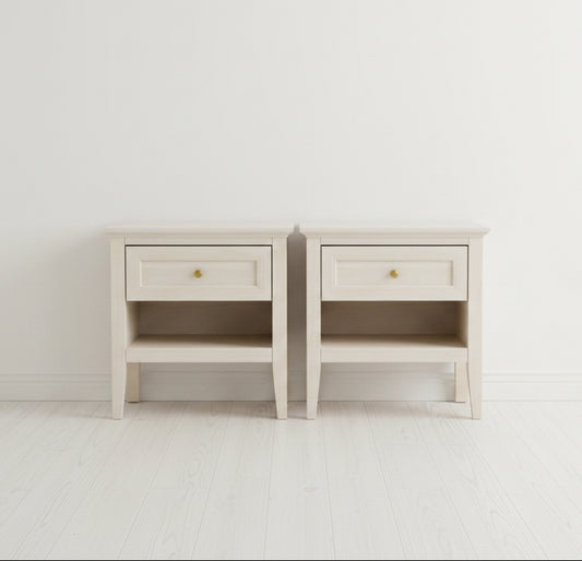 Pair (2) Safavieh Sondra 2 Drawer Nightstands - Bleached White / Gold FFE-1429