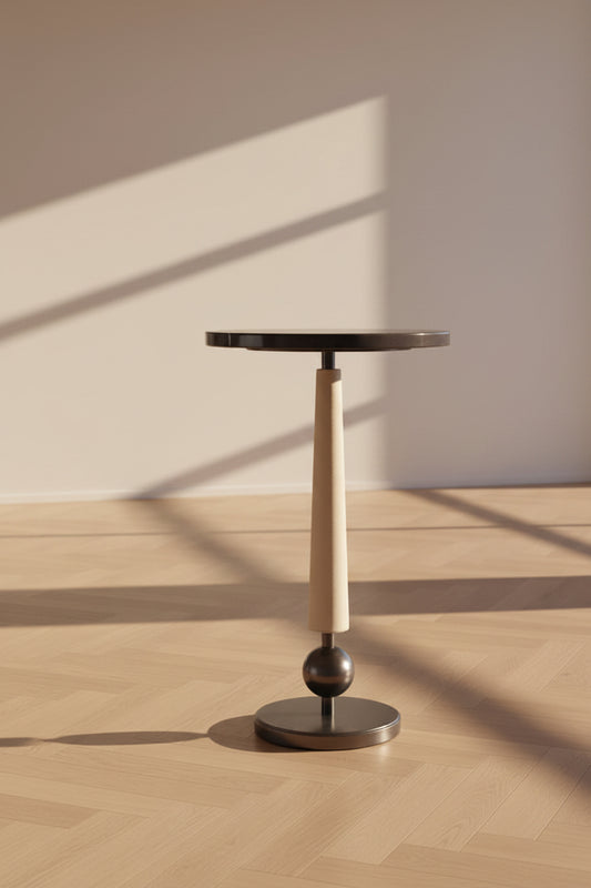 AH Valari Marble Top Tapered Ivory Leather Column Drink Table FFW-1434