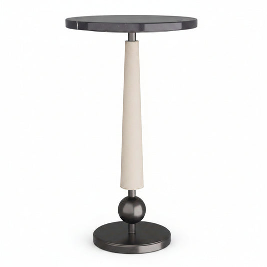 AH Valari Marble Top Tapered Ivory Leather Column Drink Table FFW-1434