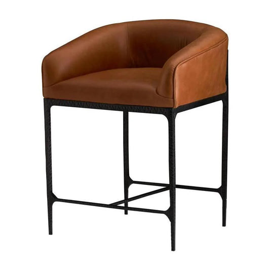 AH Home Osbourne Barrel Back Russet Brown Leather Counter Stool FFE-1532