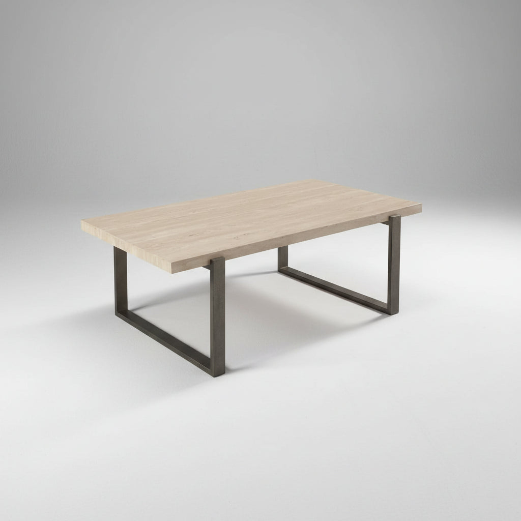 Modus Ariela Natural Travertine Coffee Table with Bronze Metal Base FFE-1525