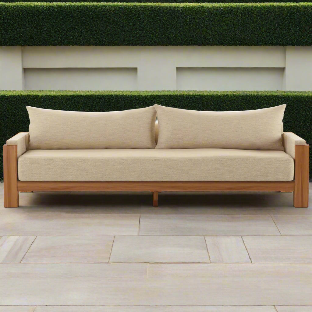Four Hands Duvall Natural Teak Sofa with Casa Cream Cushion FFE-780
