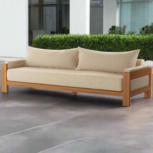 Four Hands Duvall Natural Teak Sofa with Casa Cream Cushion FFE-780
