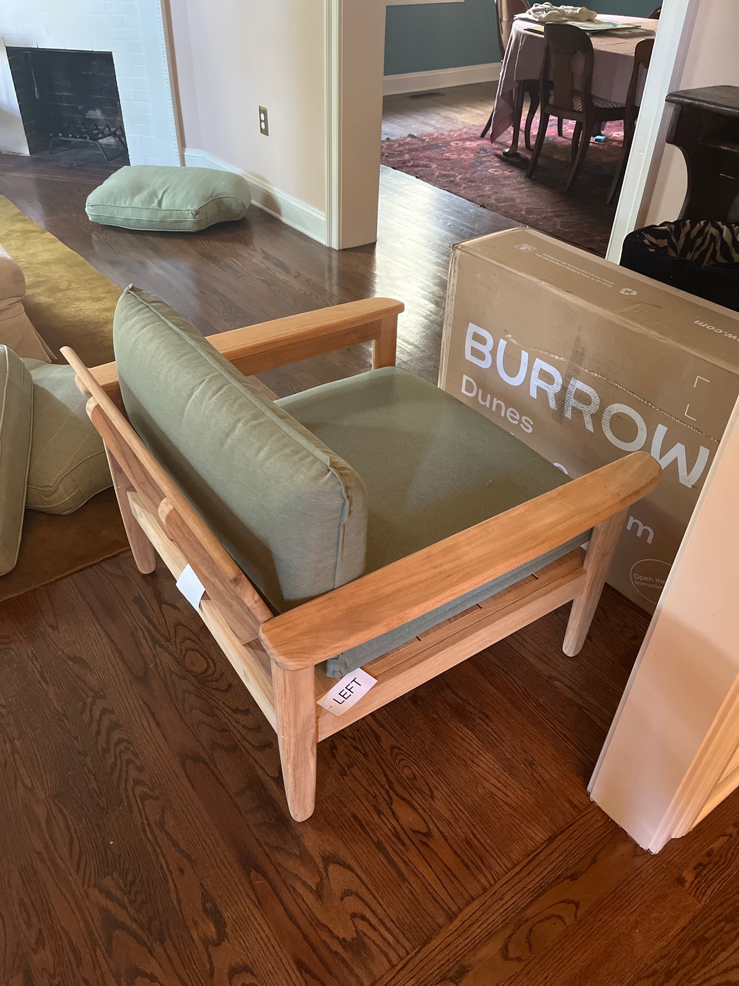 Pair (2) Burrow Dunes Teak Rosemary Green All Weather Lounge Chair FFE-1569