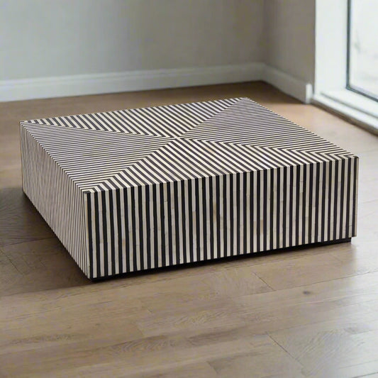 Moe's Home Collection Terning Black White Resin Stripe Coffee Table FFE-813