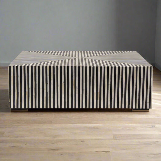 Moe's Home Collection Terning Black White Resin Stripe Coffee Table FFE-813