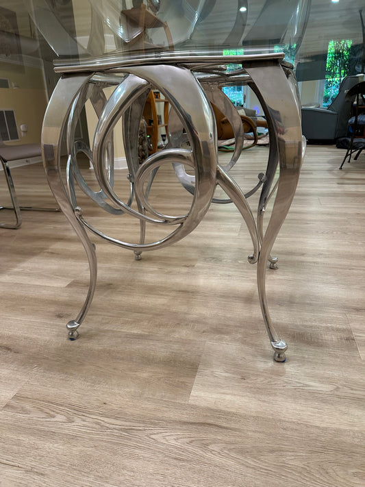 60" Round Glass Top Design Master Pace Sculptural Dining Table LB-2