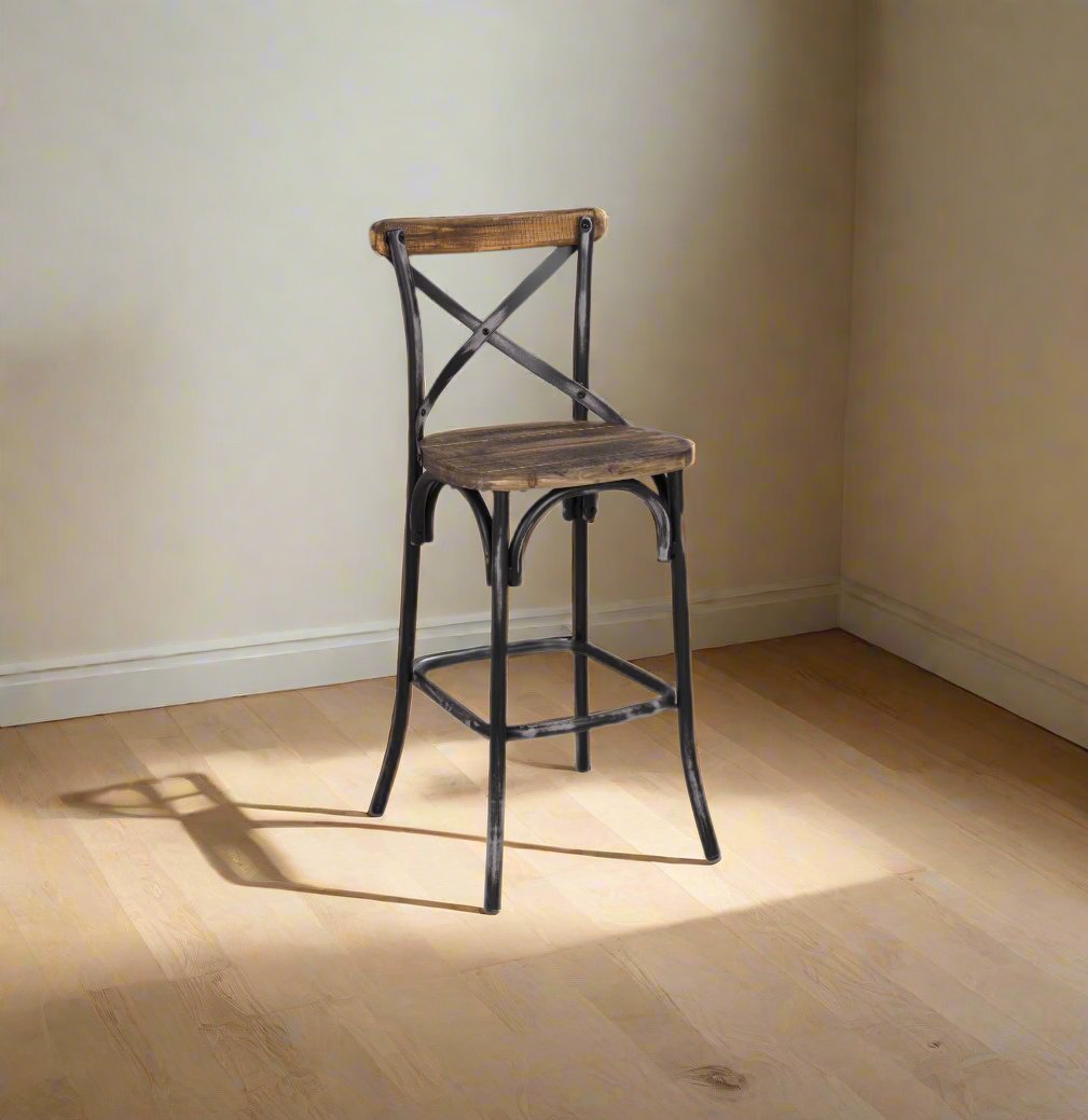 Homeroots Brown And Black Iron Bar Stool Chair FFE258-204