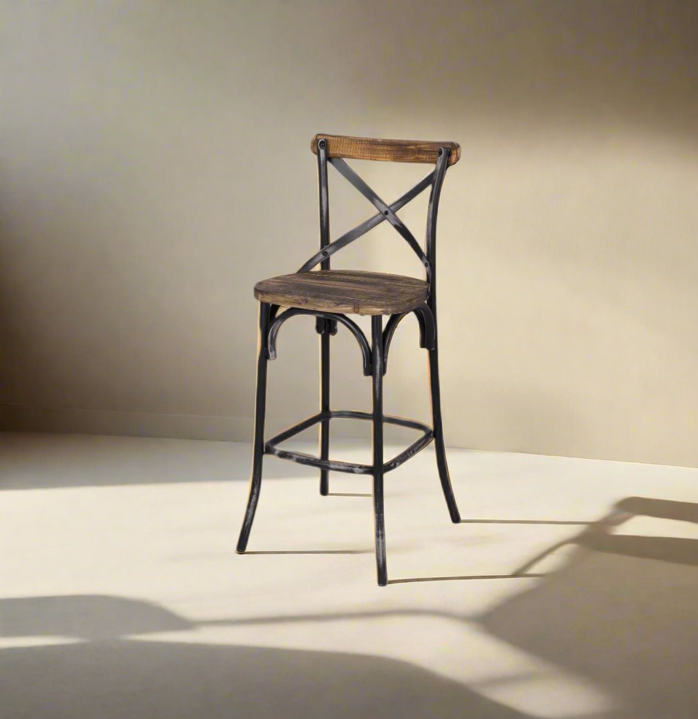 Homeroots Brown And Black Iron Bar Stool Chair FFE258-204