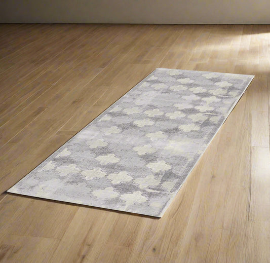 Koshani Casper 2' X 8' Gray Distressed Trellis Pattern Runner Rug FFE258-511