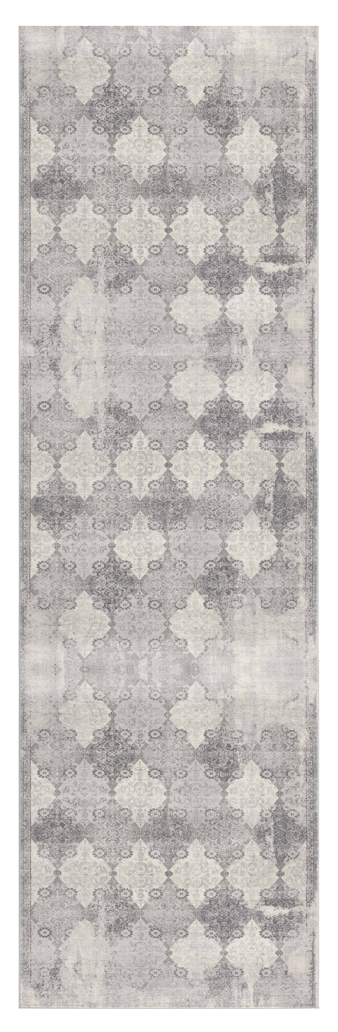 Koshani Casper 2' X 8' Gray Distressed Trellis Pattern Runner Rug FFE258-511