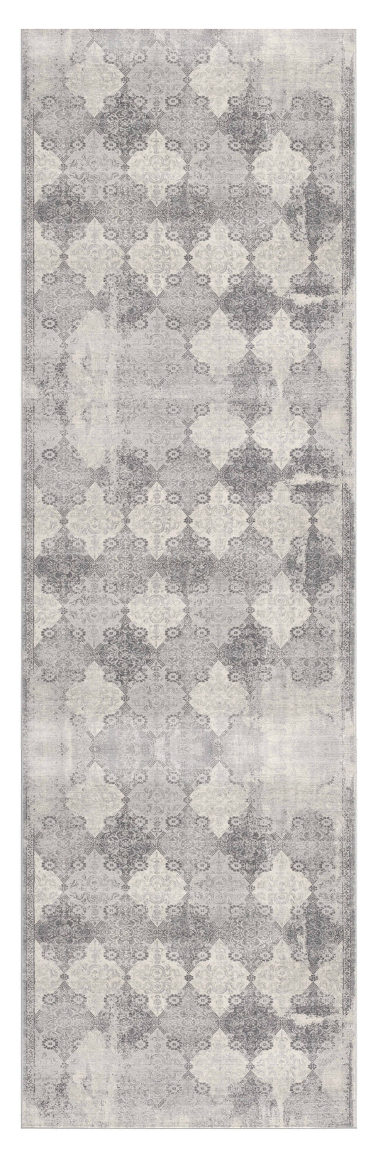 Koshani Casper 2' X 8' Gray Distressed Trellis Pattern Runner Rug FFE258-511