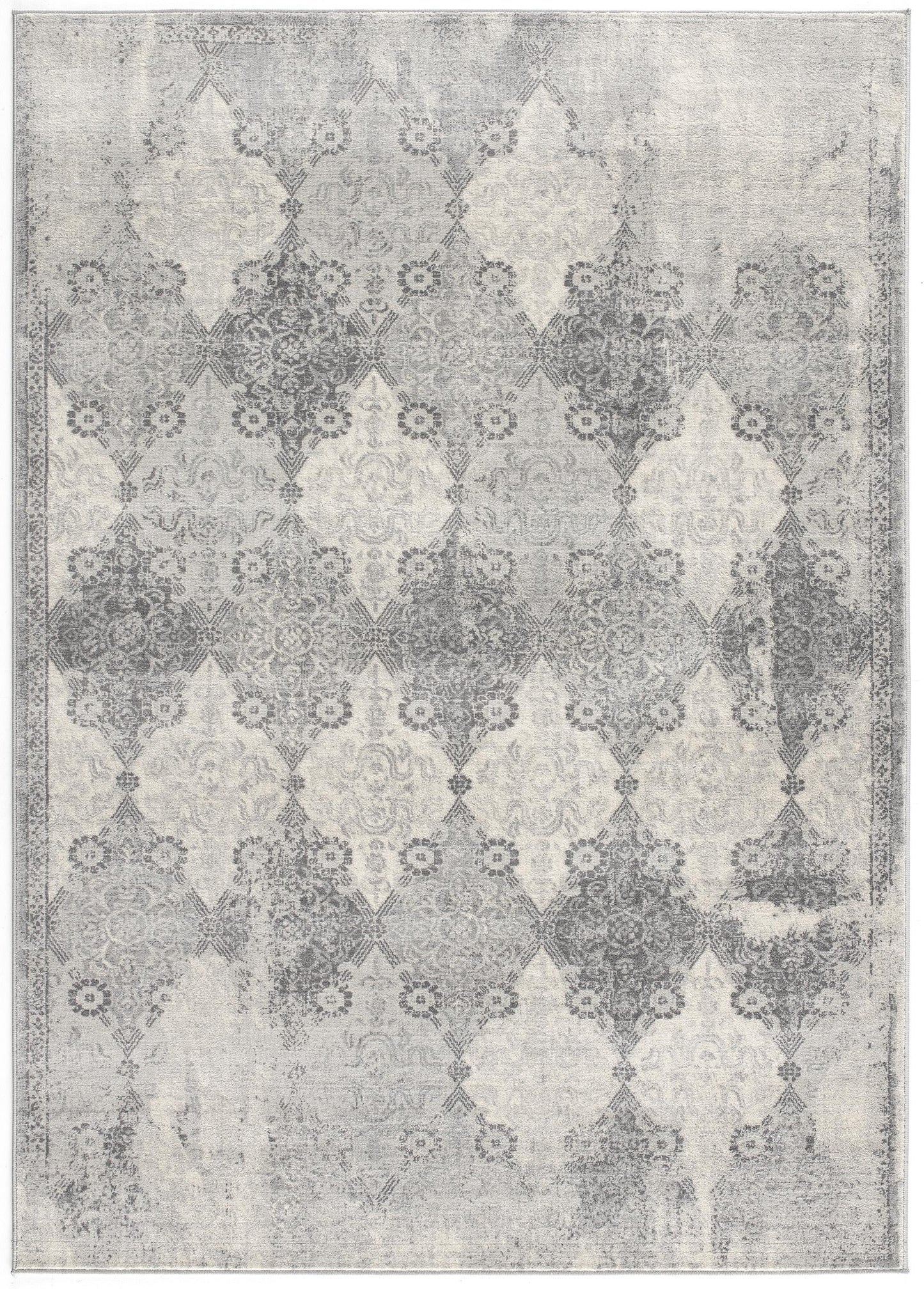 Koshani Casper 4'X6' Gray Distressed Trellis Pattern Area Rug Made in Turkey FFE258-510