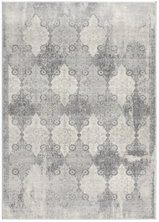 Koshani Casper 4'X6' Gray Distressed Trellis Pattern Area Rug Made in Turkey FFE258-510