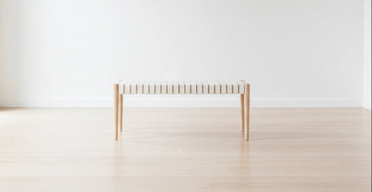 Amalia Leather Weave Bench - White/Natural - Safavieh FFE-1363