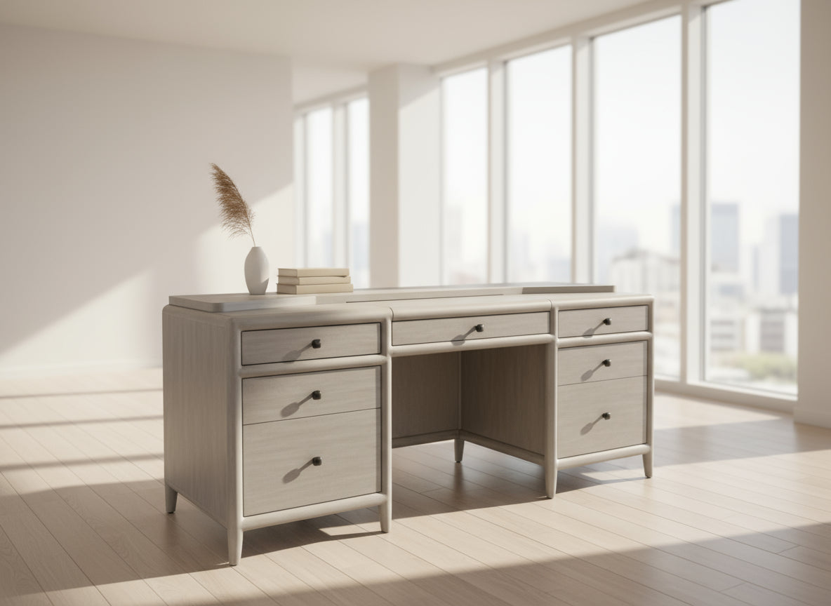 Hooker Furniture Work Your Way Burnham Grey Wood Credenza Desk FFE-1065
