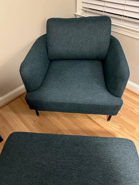 Castlery Pebble Contemporary Arm Chair & Ottoman, Ocean Blue FFE258-476