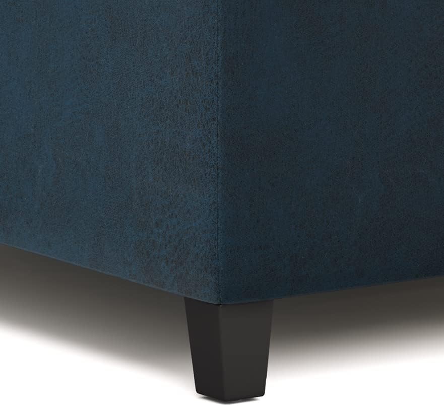 Harrison 36" W Distressed Blue Vegan Leather Square Storage Ottoman FFW258-715