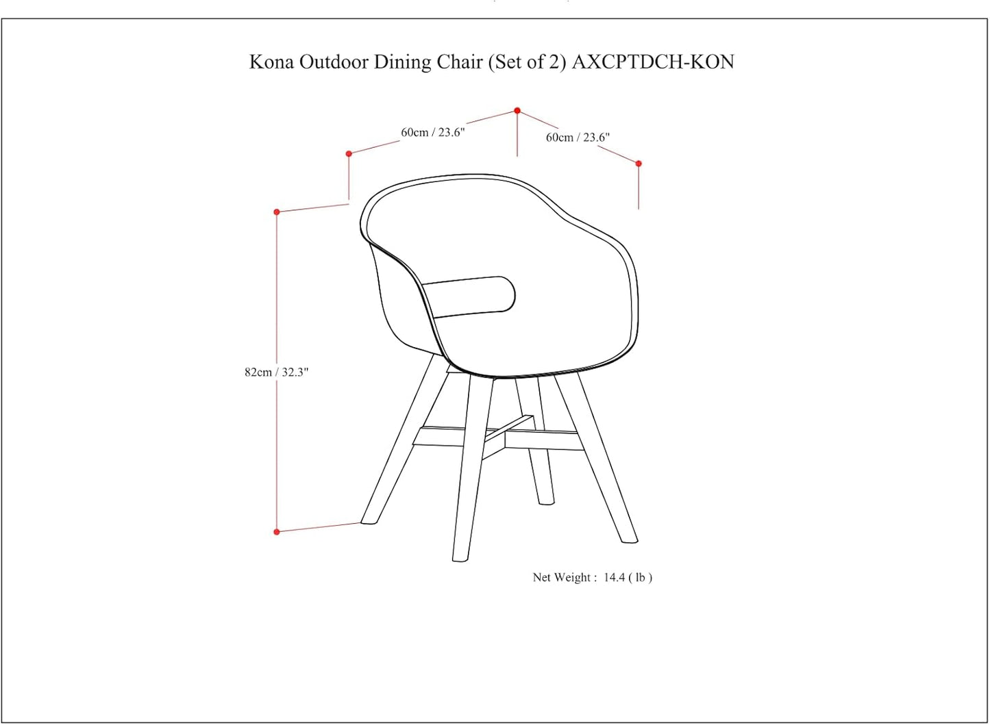 Kona SOLID ACACIA WOOD 24" Outdoor Chairs (Set of 2) in Pebble Grey FFW-954