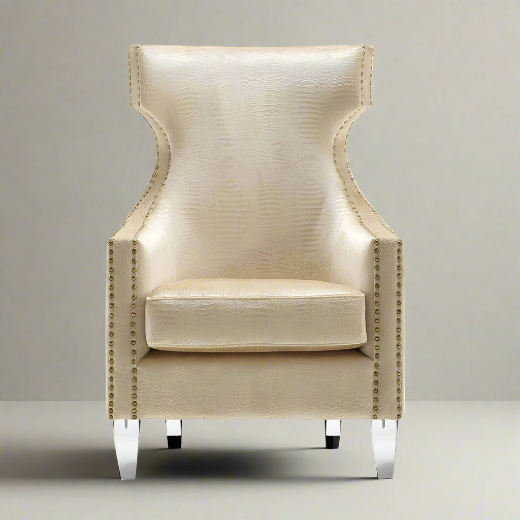 Pair (2) Bison Commerce Gramercy Gold Crocodile Velvet Wing Chairs FFE258-464