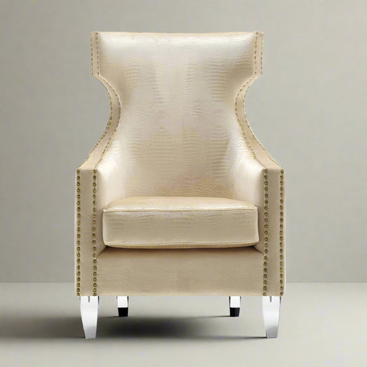 Pair (2) Bison Commerce Gramercy Gold Crocodile Velvet Wing Chairs FFE258-464