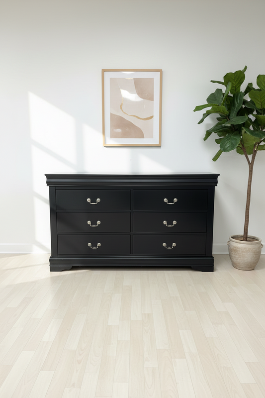 6 Drawer Black Dresser Gold Hardware FFE-1424