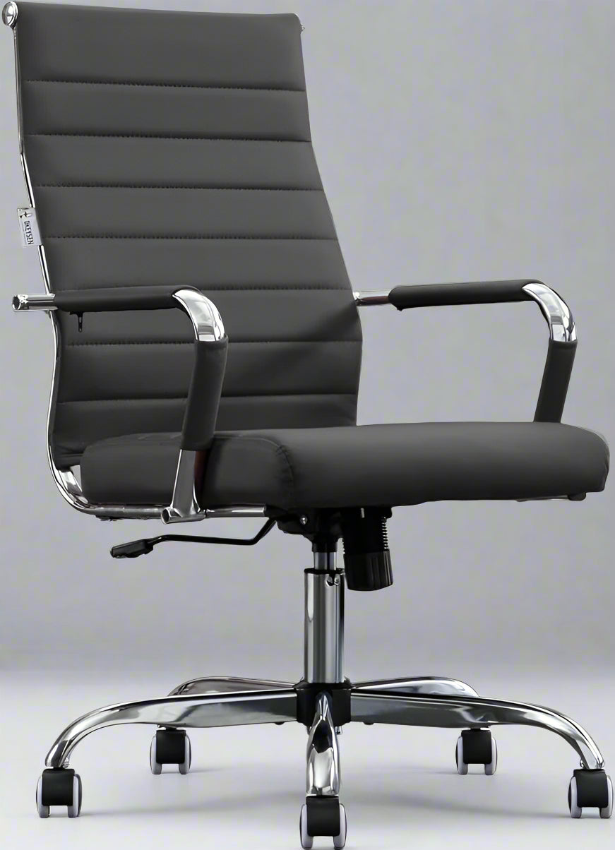 Home Office Chair Ribbed Modern Leather Ergonomic Office Desk Chair High Back Executive Adjustable Swivel w Arms (Black)FFE-810