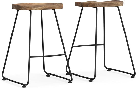 Pair (2) Amberly Natural/Black Rustic Metal 30" Saddle Bar Stool FFW258-595