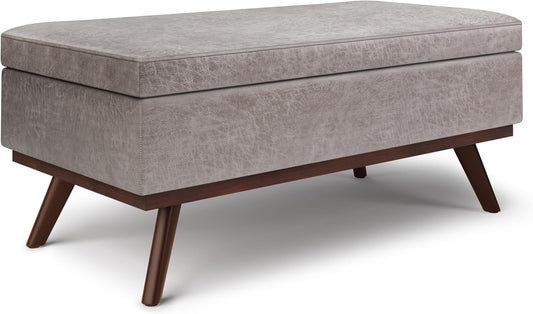Owen 42" Coffee Table Storage Ottoman in Vegan Taupe/Grey Leather FFW258-645