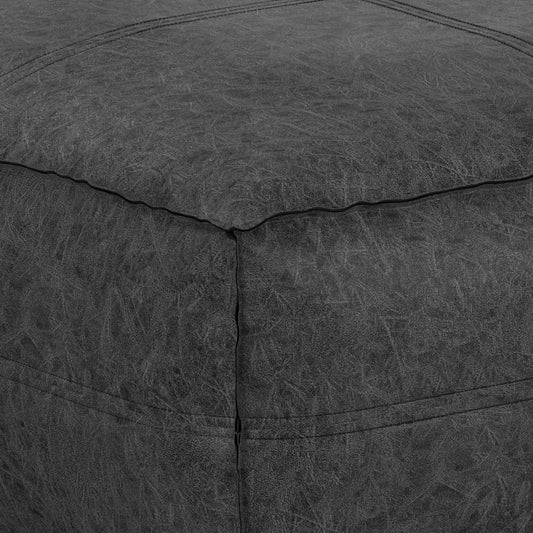 Brody Boho Distressed Black XL Square Ottoman/Pouf Vegan Leather FFW258-638
