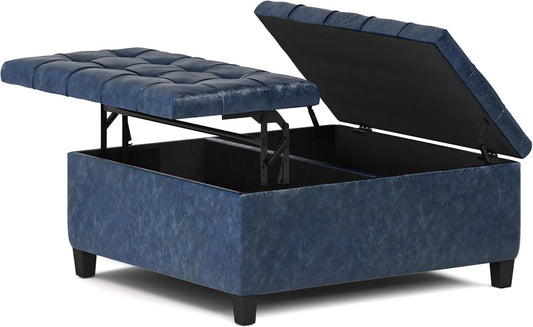 Harrison 36" W Storage Ottoman in Distressed Blue Vegan Leather FFW258-654