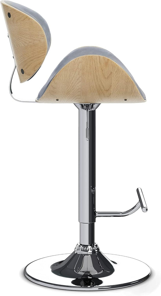 Marana Bentwood Adjustable Swivel Bar Stool Grey Vegan Leather (Set of 2) FFW258-671