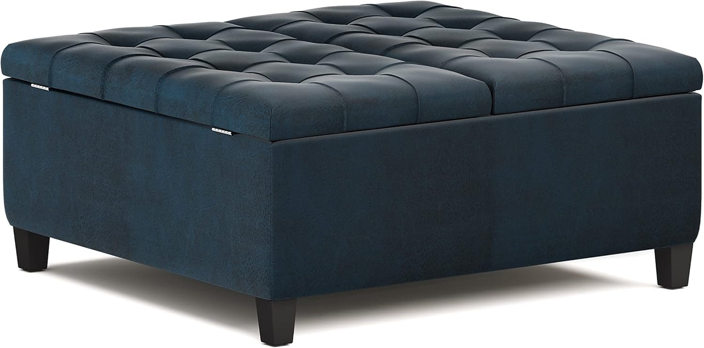 Harrison 36" W Distressed Blue Vegan Leather Square Storage Ottoman FFW258-715