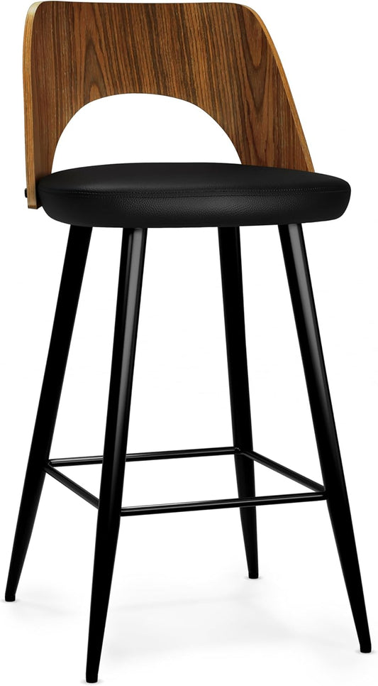Micah Contemporary Counter Height Stool (Set of 2) Black PU faux leather FFW258-674