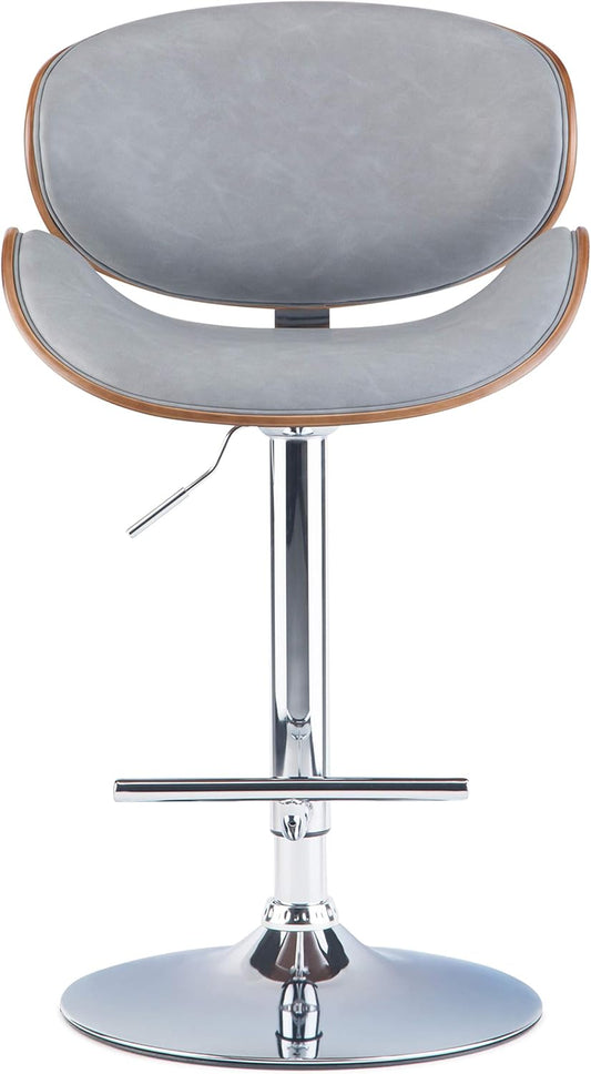 Marana Bentwood Adjustable Swivel Bar Stool Grey Vegan Leather (Set of 2) FFW258-671