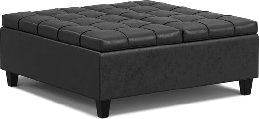 Harrison 40" W Storage Ottoman in Distressed Black Vegan Leather FFW258-610