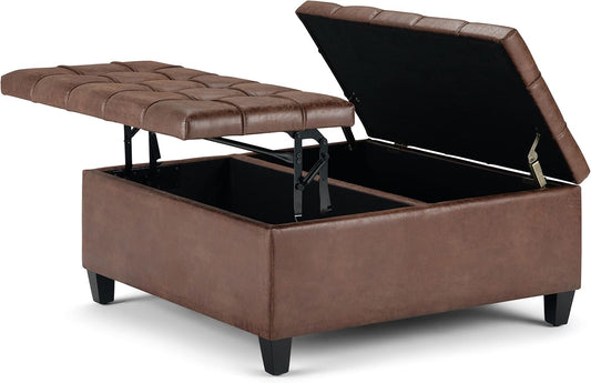 Harrison 36" W Storage Ottoman in Distressed Umber Brown Vegan Leather FFW258-660