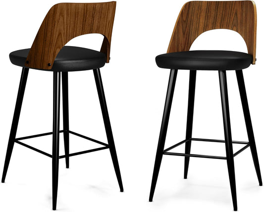 Micah Contemporary Counter Height Stool (Set of 2) Black PU faux leather FFW258-674