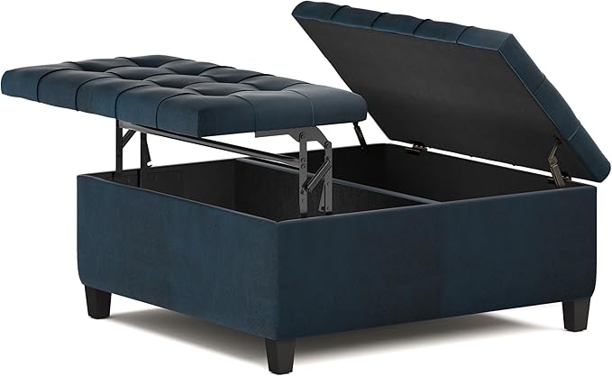 Harrison 36" W Distressed Blue Vegan Leather Square Storage Ottoman FFW258-715