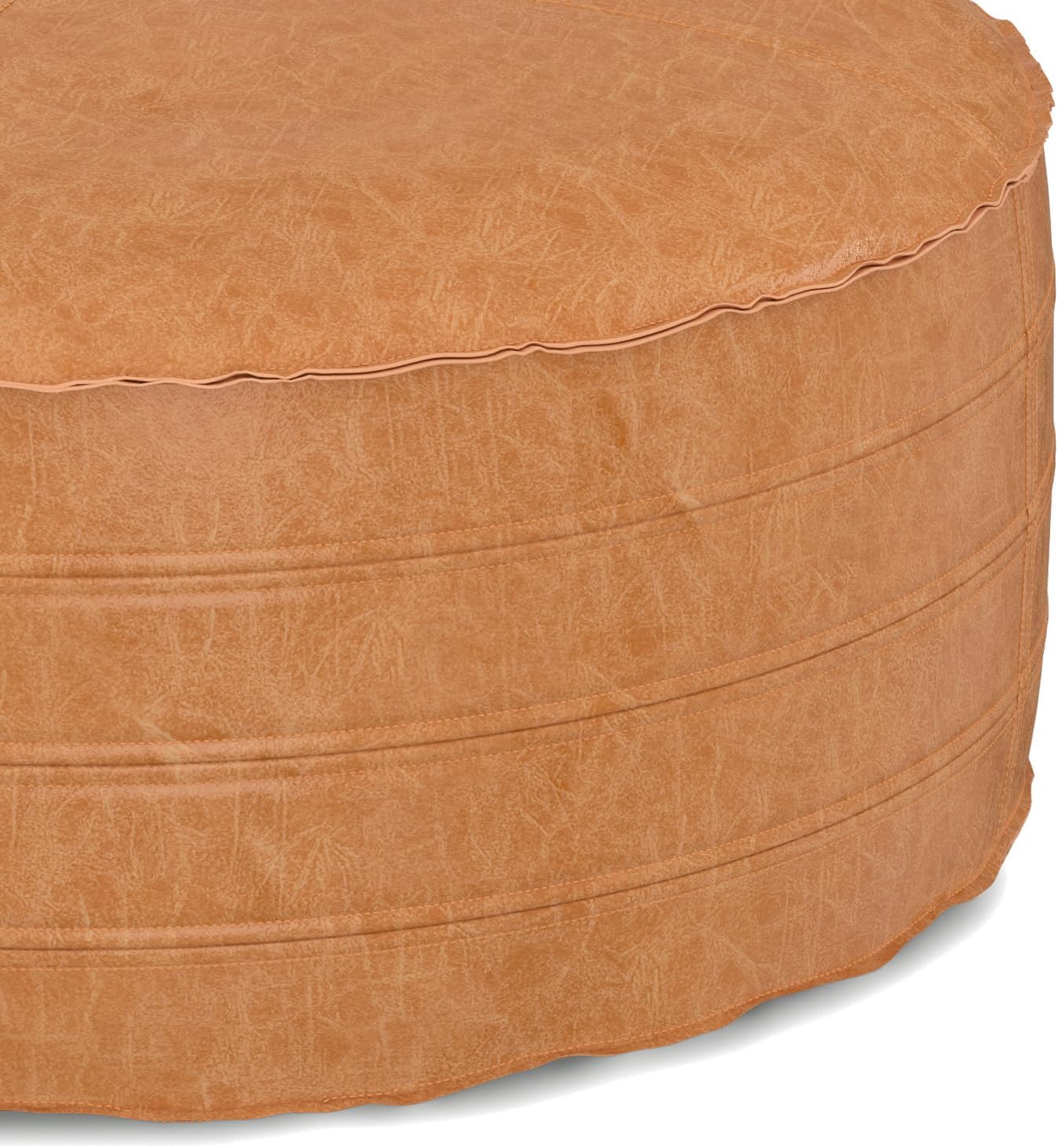 Brody Boho Round Distressed Brown Vegan Faux Leather Pouf Ottoman FFW-706