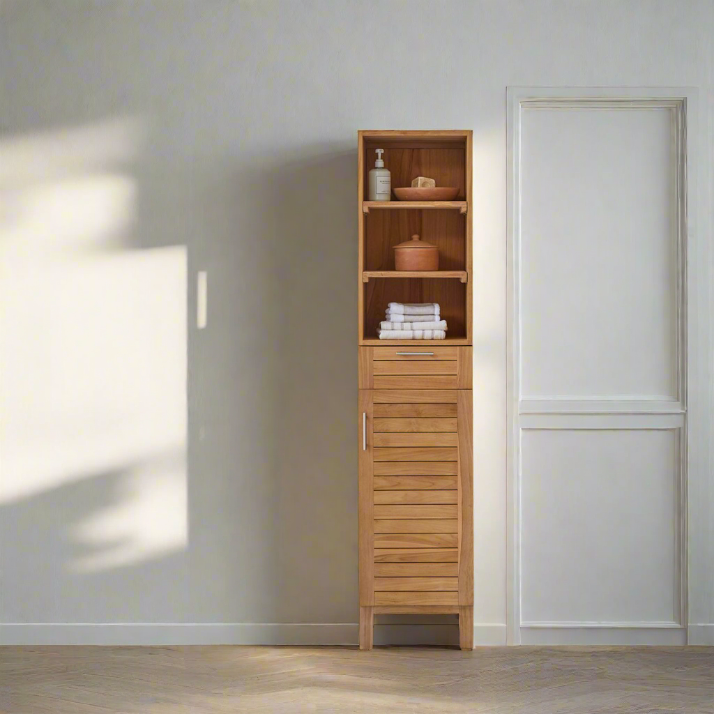 Tikamoon Soho Solid Teak Thin Cabinet Column w Shelves FFE258-556