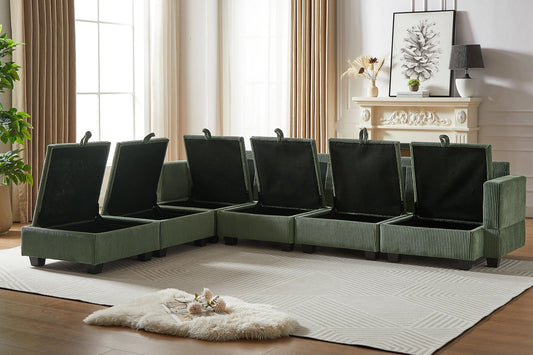 Harlow Cozepod 114" Corduroy Sofa Couch Sectional w/ Storage Moss Green FFE-1147