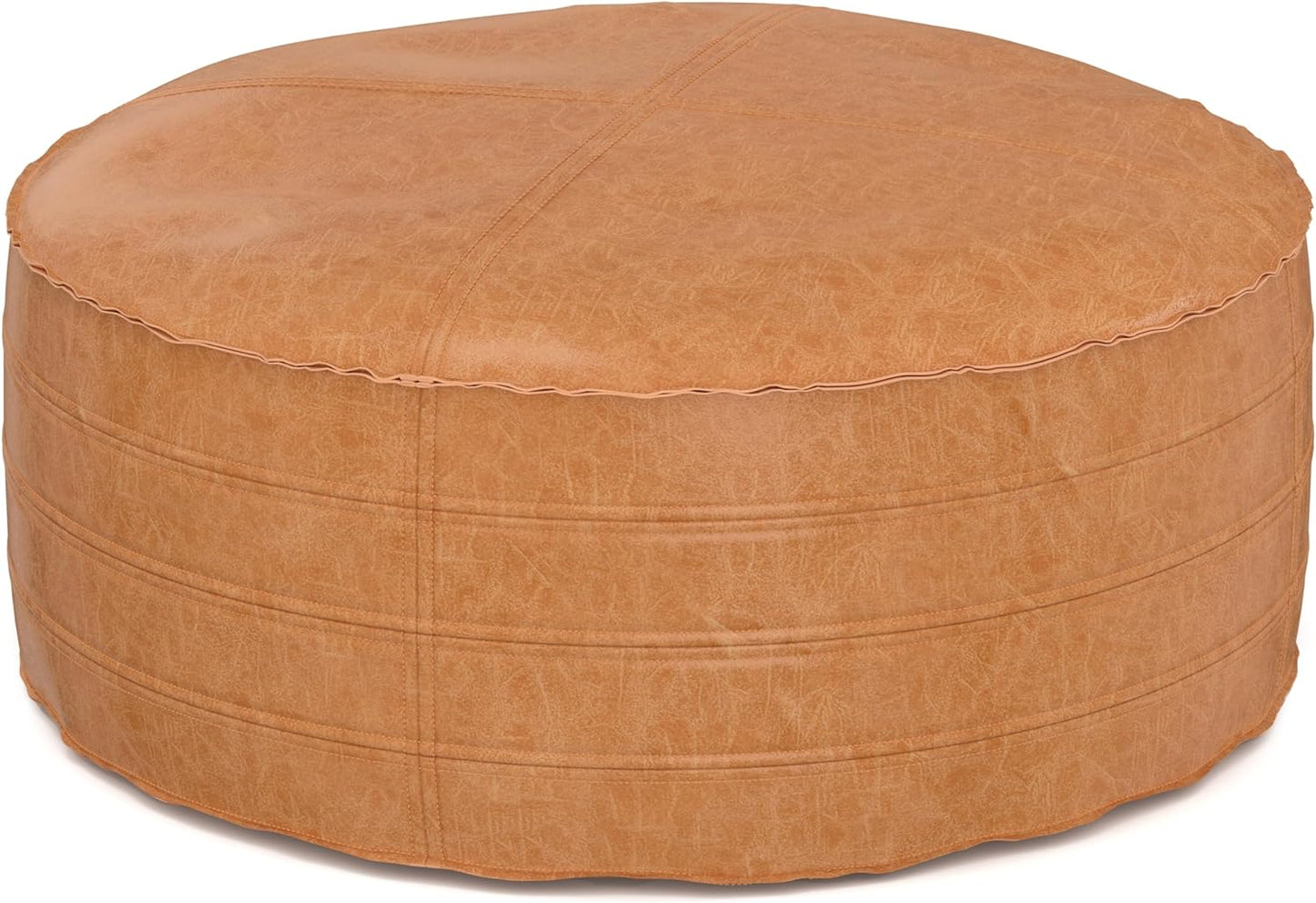 Brody Boho Round Distressed Brown Vegan Faux Leather Pouf Ottoman FFW-706