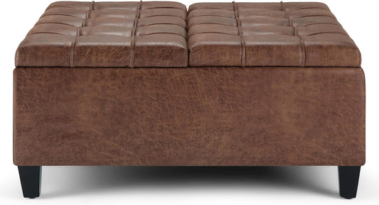 Harrison 36" W Storage Ottoman in Distressed Umber Brown Vegan Leather FFW258-660