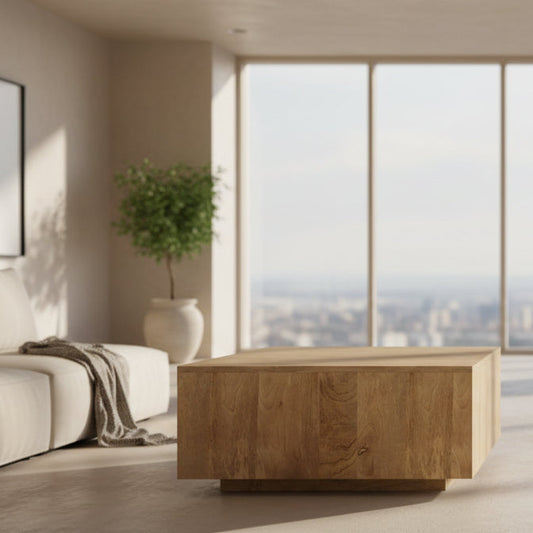 Lockhart SOLID MANGO WOOD 30" Modern Square Coffee Table in Natural FFW-1014