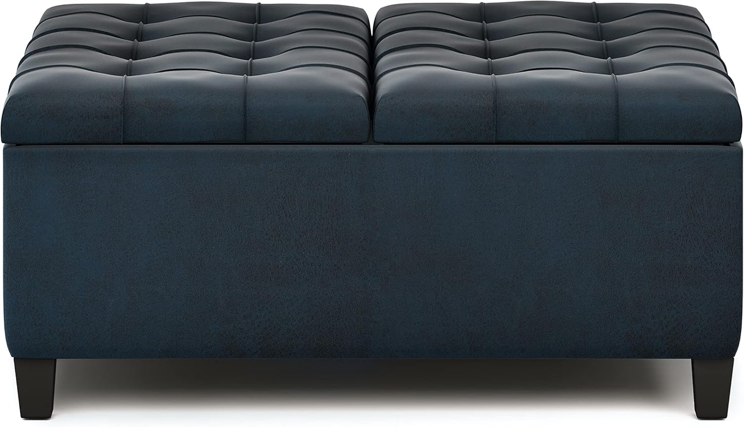 Harrison 36" W Distressed Blue Vegan Leather Square Storage Ottoman FFW258-715