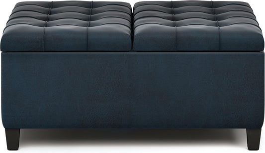 Harrison 36" W Distressed Blue Vegan Leather Square Storage Ottoman FFW258-715