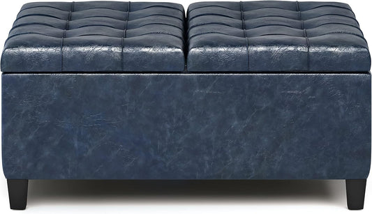 Harrison 36" W Storage Ottoman in Distressed Blue Vegan Leather FFW258-654