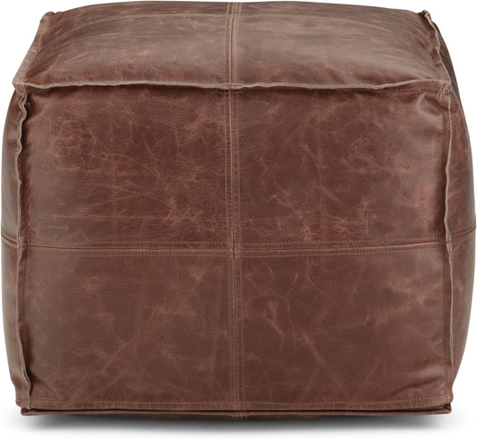 Sheffield Boho Square Pouf in Brown Genuine Leather FFW-952