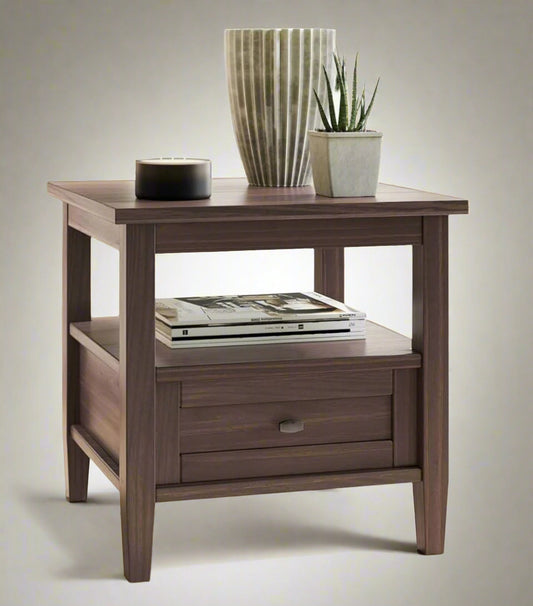 Shaker Solid Wood 20" End Table in Warm Walnut Brown FFW258-622